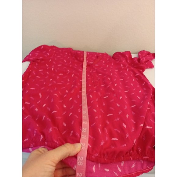 Women's Cecil Pink Feather Print 3/4 / Roll Tab Sleeve Blouse Medium - Picture 9 of 9